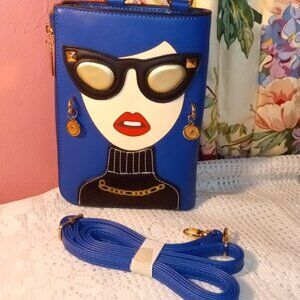 BLUE COLORFUL LADY FASHION 3D CROSSBODY SATCHEL PURSE